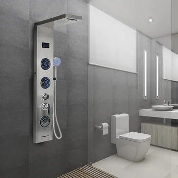 

LED Digital Display Shower Panel Column With ABS Handshower Rain Waterfall Shower Bath Shower Screen Bathroom Suppliers HWC