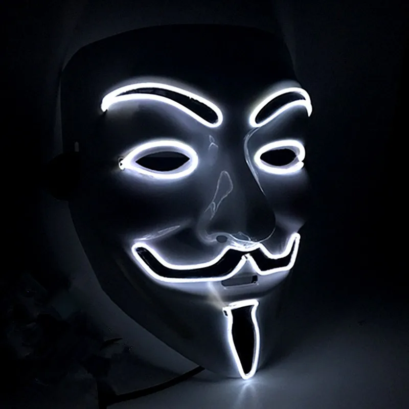 Светодиодный вечерние маски V для вендетты EL маска Anonymous Guy Fawkes необычный аксессуар для костюма для взрослых вечерние маска для косплея маска 10 цветов