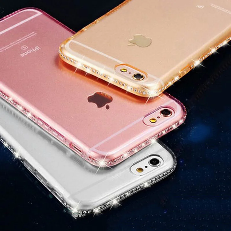 

NEW! CZ Diamond Crystal Frame Transparent Clear Phone Back Cover Soft TPU Phone Case For iPhone 7 For iPhone7 7 Plus