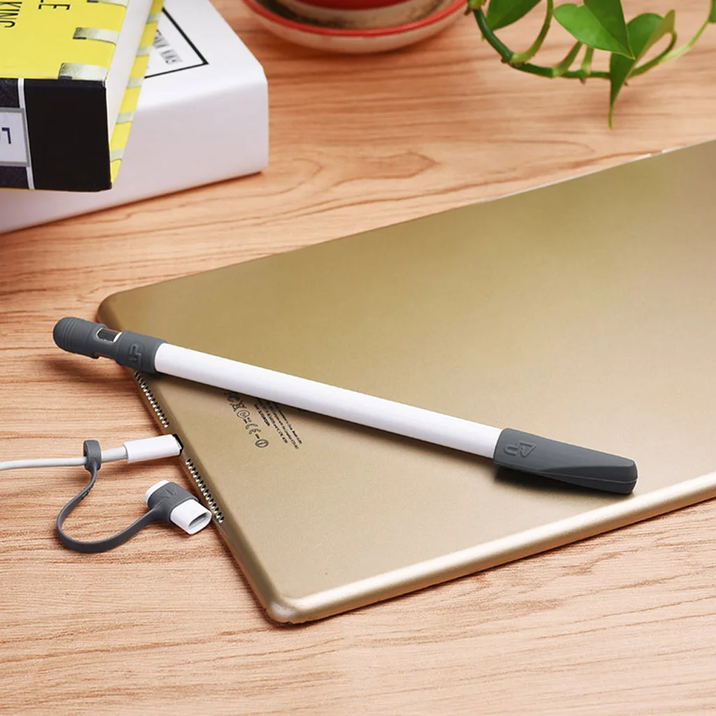 3 Pieces Silicone Protector for Apple Pencil Cap Cover Holder Charger Cable Gray