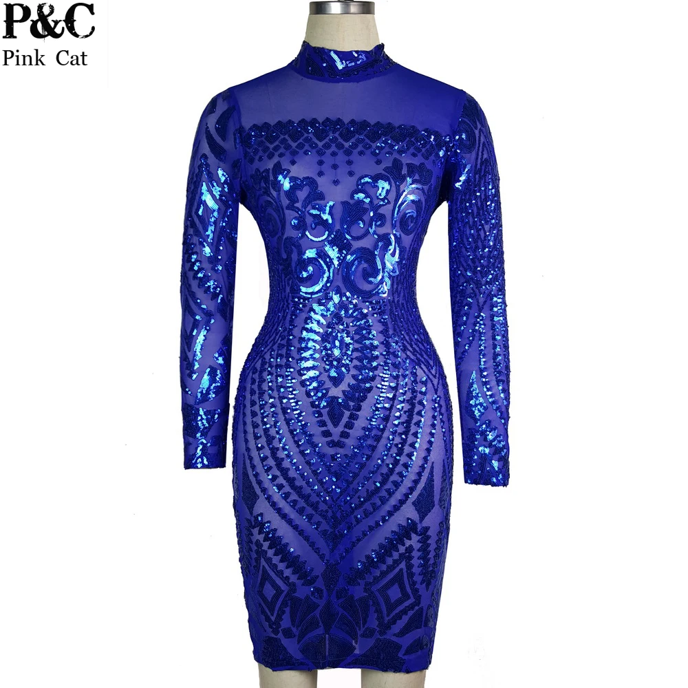 

2017 Womens Sexy Dresses Party Night Club Dress Plus Size Royal Blue Party Dress Geometric Pattern Sequin Bodycon Summer Dress