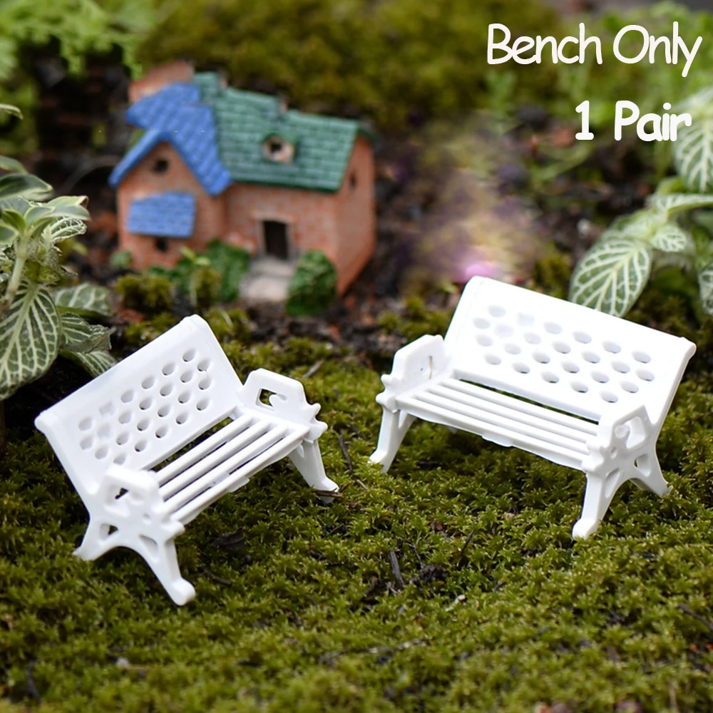 1 Pair Miniature Bench Stools Resin Chair Crafts Succulents Bonsai Doll House Park Chair Figurines Ornament Crafts Miniature Figurines Resin Ornaments Miniature Ornament Resin Crafts