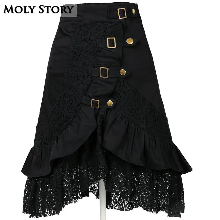 Vintage Irregular Black Lace Gothic Skirts High Waist Ruffle Petticoat Rockabilly Skirts
