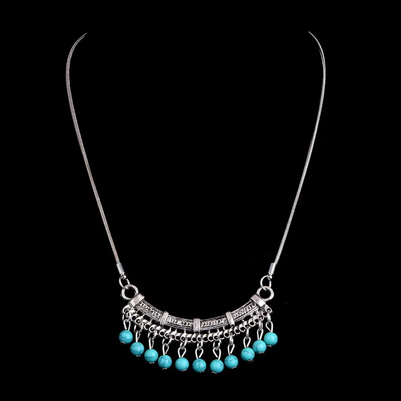 

Hot Fashion silver Color Boho red green natural stone statement Necklaces Beads Choker Pendants Necklaces For Women Bijoux
