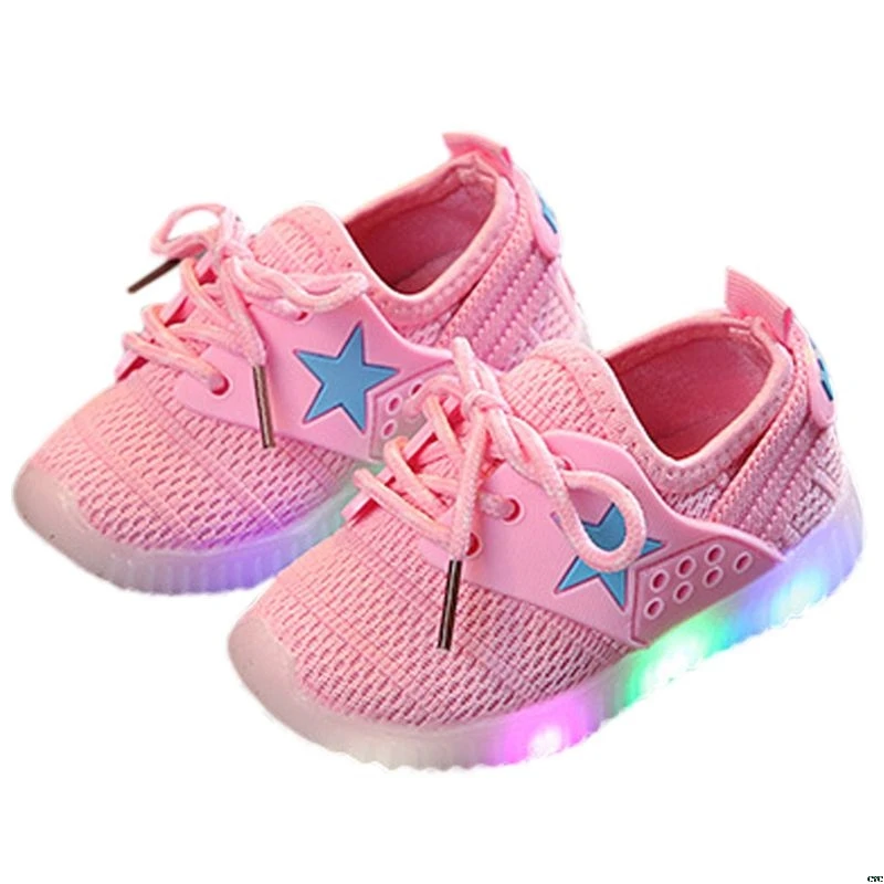 1 Pair Spring Autumn New Children Shoes Five-pointed Star LED Lights Casual Sports Shoe Boys Girls Baby Toddler Shoes