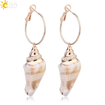 CSJA Classical Conch Shell Earrings Bohemian Gold Color Circle Hook Earring Beach Sea Shells Fashion Jewelry for Women Gift G025
