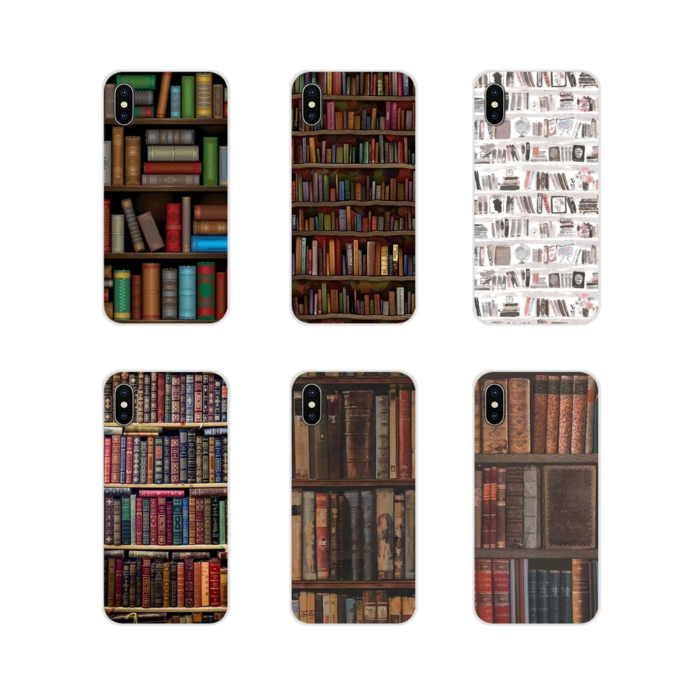 

For Samsung Galaxy S4 S5 MINI S6 S7 edge S8 S9 S10 Plus Note 3 4 5 8 9 Retro Book Shelf Bookshelf Library Pattern Phone Bag Case