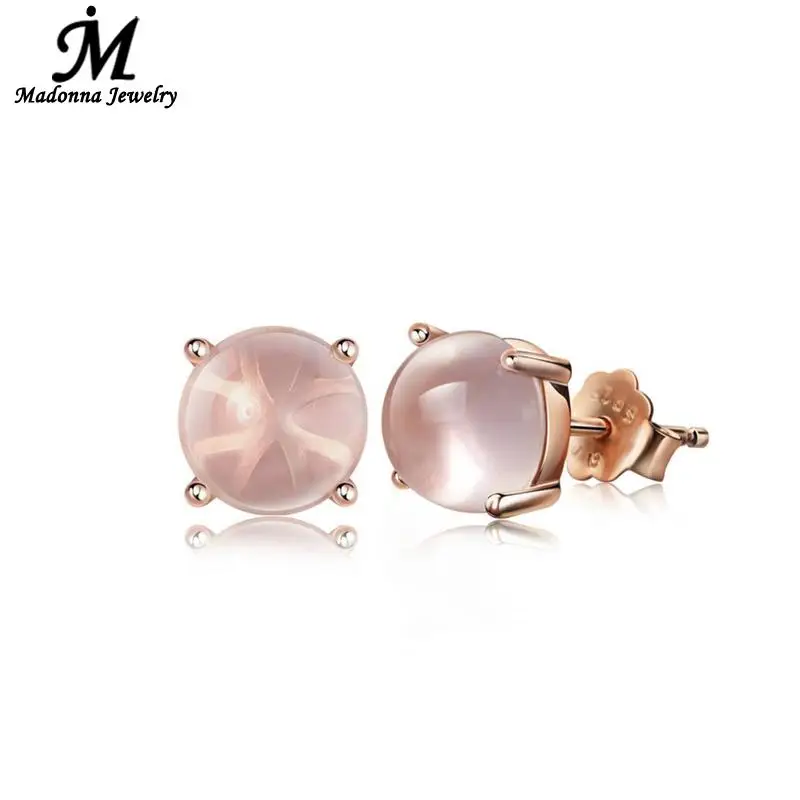 

2018 Fashion High Quality Women Simple Quartz Stone Rose Gold Color Stud Earrings Party Ear Jewelry Accessories wholesale