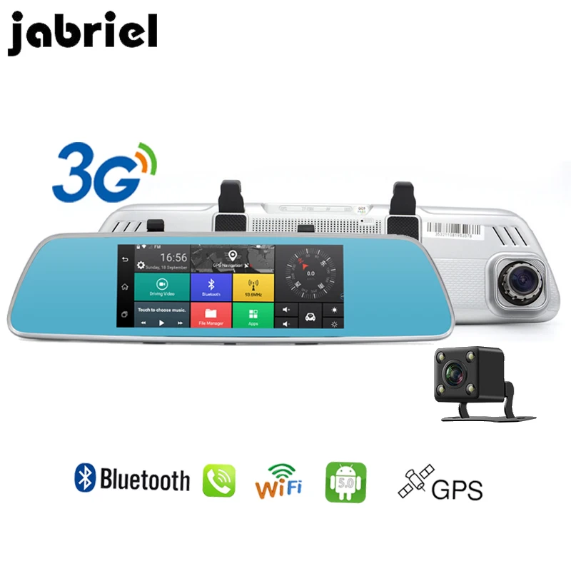 Jabriel Android 3G Wifi Car DVR 7 Inch Rear View Mirror Portable Video Recorder Dual Camera GPS Navigation registrar Bluetooth