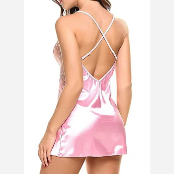 

Womens Nightgown Sleepwear Sexy Lingerie Sleep Wear Dress Sling Back Cross Home Nightwear Chiffon Nightdress Ladies Clothes 2019