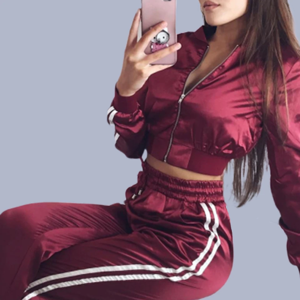 

Jogger Set Cropped Zip Up Hoodie Set Ensemble Femme 2 Pieces Side Stripe Hoodie Gym Long Sleeve Pant Women Hoodie Sweatpants Set