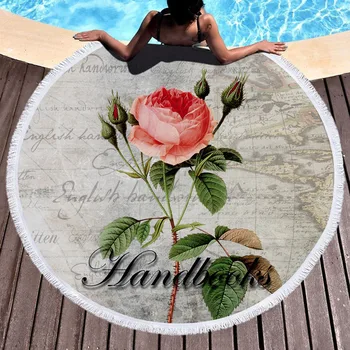 

Circle Beach Towel Retro Flowers Tower Round Shower Bath Towels Microfiber Yoga Mat Sofa Cover Tapestry Blanket 150cm Tassel