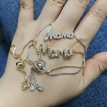 Корейский надпись "Мама" кубический zicronia Регулируемая Цепочка-браслет ювелирные изделия