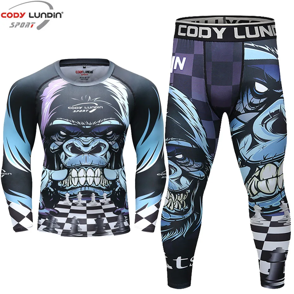Bjj gi Mma Rashguard мужская футболка + штаны с длинным рукавом наборы 3D колготки