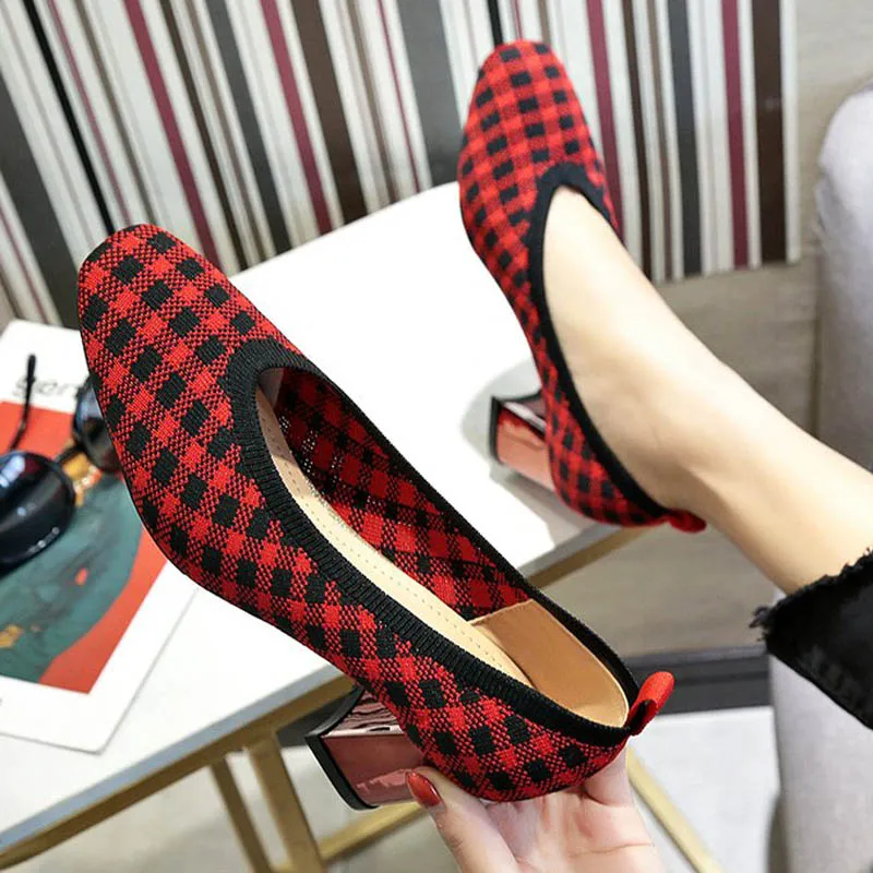 

HEE GRAND 2019 New Spring Women Gingham Square Heels Pumps Comfortable Fashion Styles Slip On Shallow Shoes Size 35-39 WXG661