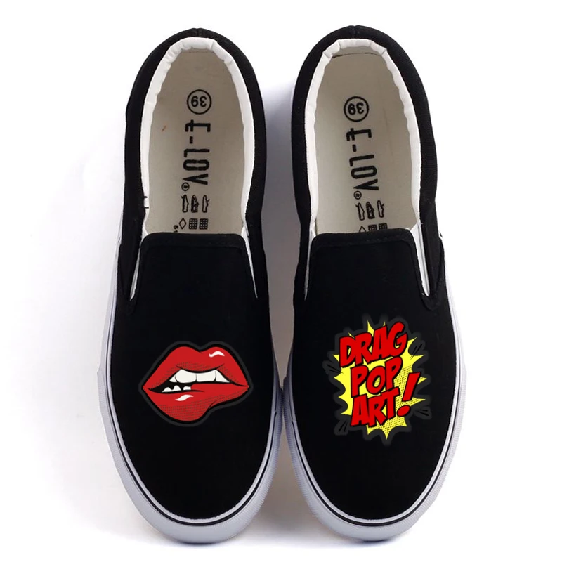 E-LOV Pop Art Design Casual Loafers Canvas Shoes Hip Hop Street Wear Man Boy Flats Slip On Abstract Graffiti Animal Tenis | Обувь