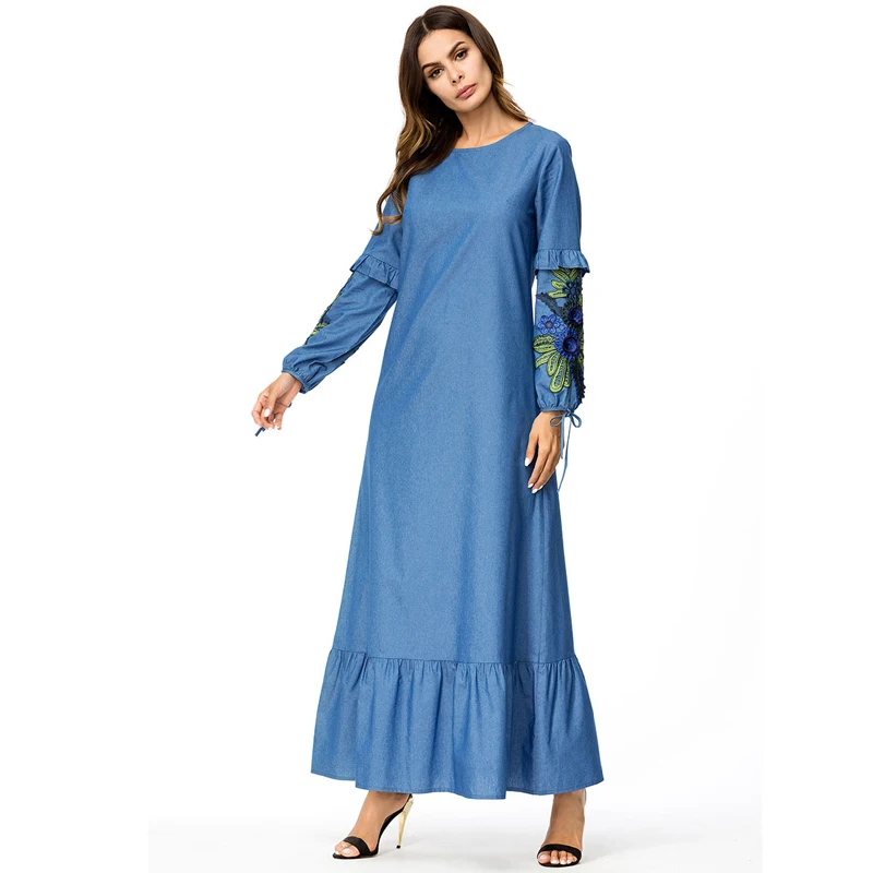 

2019 UAE Abaya Kaftan Robe Dubai Denim Hijab Muslim Dress Women Jilbab Arabic Bangladesh Elbise Caftan Turkish Islamic Clothing