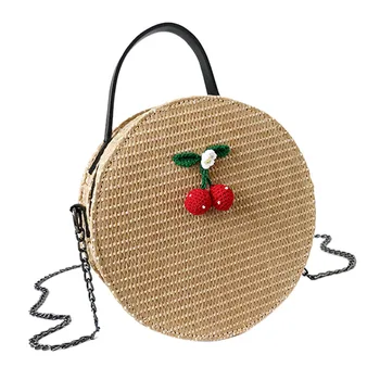 

Handmade Rattan Woven Round Handbag Vintage Retro Straw Knitted Messenger Bag