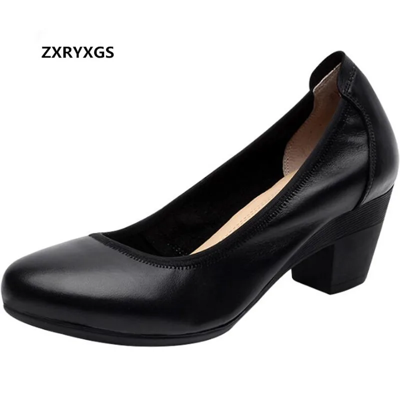 

HOT Plus size Soft genuine leather shoes high heels shoes woman 2019 Newest Soft comfort women shoes casual work women shoes