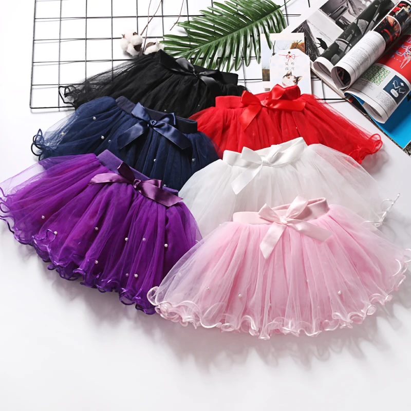 

Spring Summer girls tutu skirt baby ruched skirt kids mini skirt children ball gown skirt Ins mesh lace pearl 3 to 12 yrs