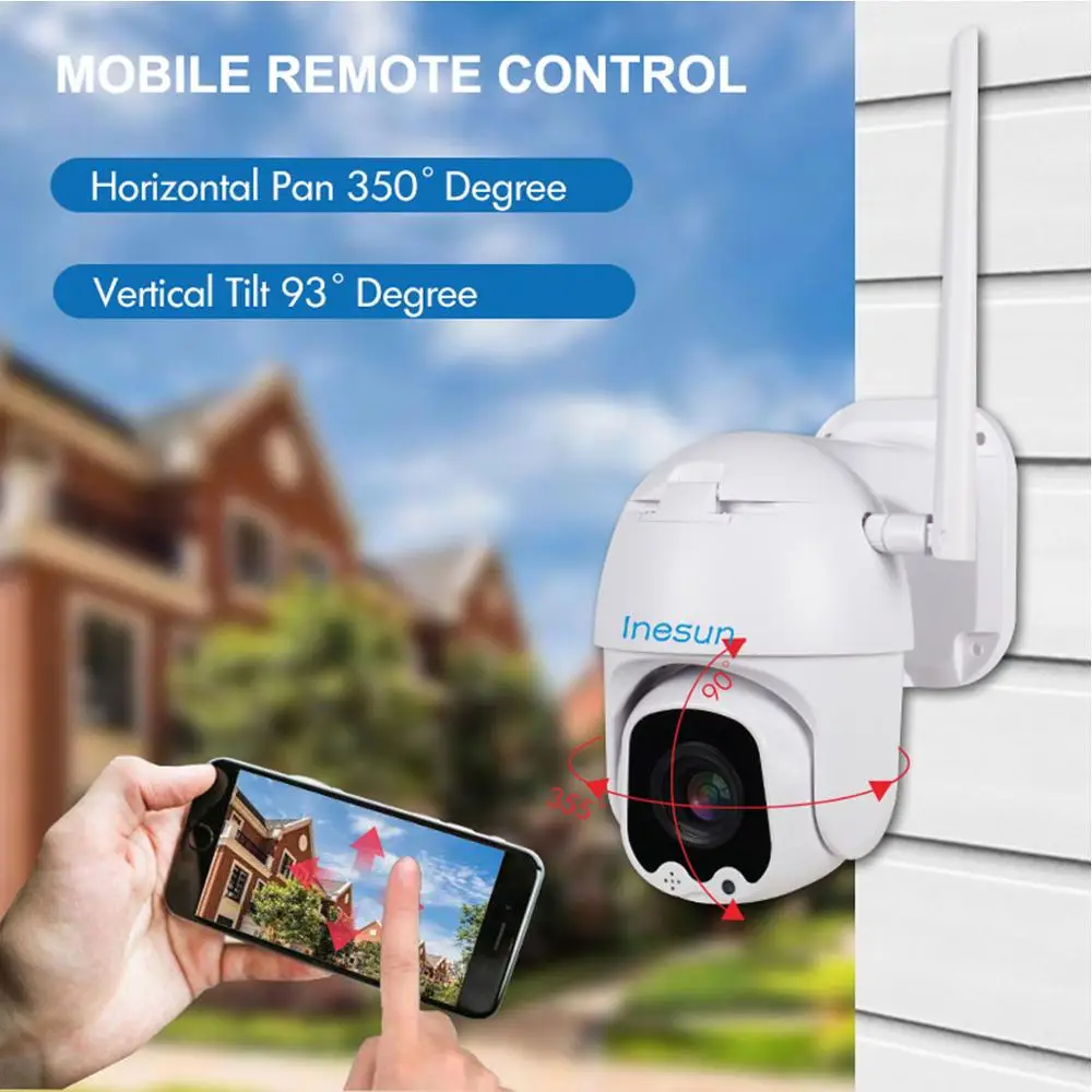 Inesun PTZ WiFi Camera Outdoor 2MP HD 1080P Security IP Camera WiFi 4X Zoom PTZ Camera Two Way Audio 165ft Night Vision Max 128G