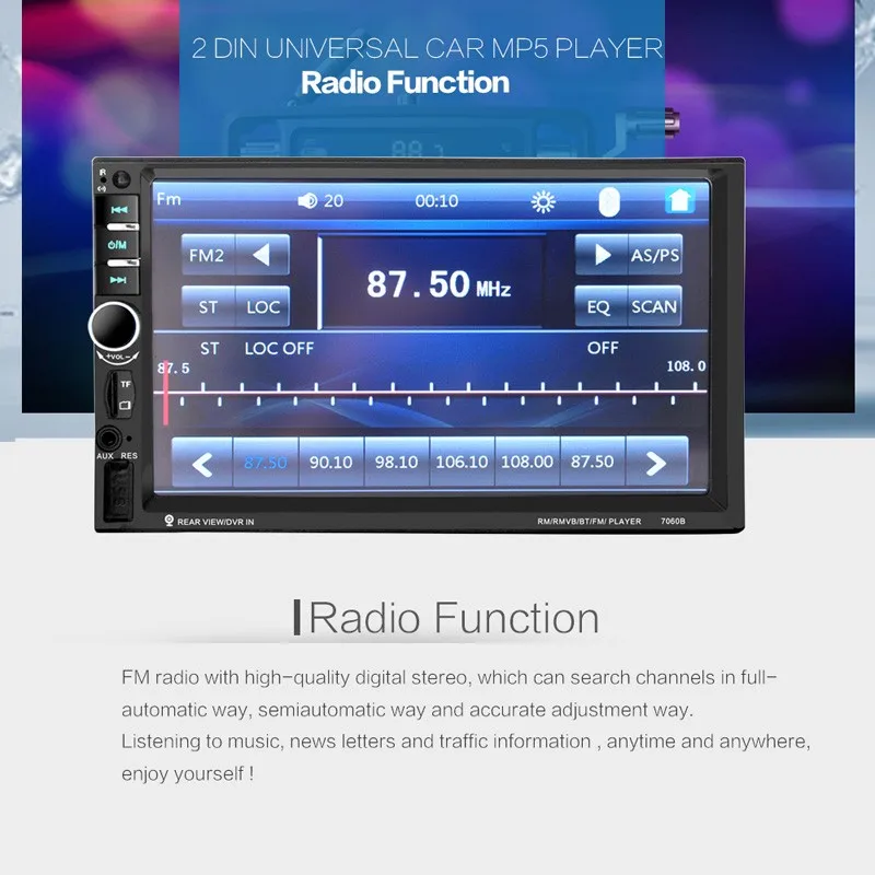 7060b 7 дюймов с Bluetooth цветной TFT экран аудиомагнитолы автомобильные стерео и MP4-плеер 12 в авто 2-DIN с FM радио вход AUX поддержка USB памяти SD ГМК поддержка форматов JPEG, WMA и мр5 7060b 7 дюймов с Bluetooth цветной TFT экран аудиомагнитолы автомобильные стерео и MP4-плеер 12 в авто 2-DIN с FM радио вход AUX поддержка USB памяти SD ГМК поддержка форматов JPEG, WMA и мр5