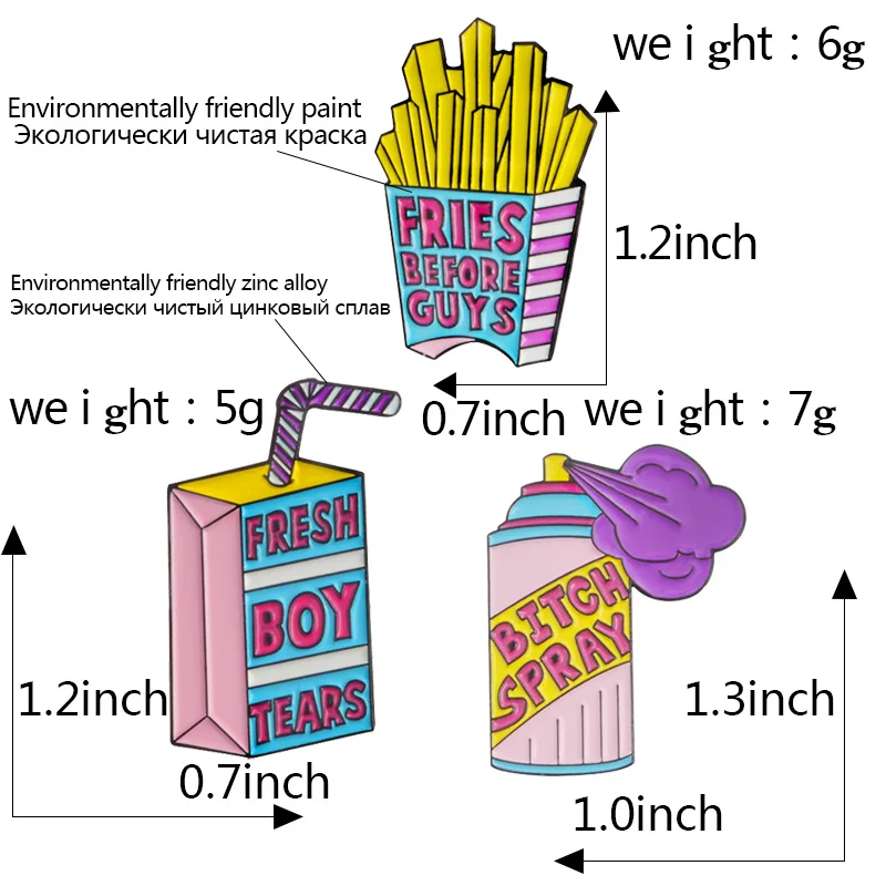 Enamel-Pin-Spray-Drink-French-fries-Fresh-boy-tears-Fries-before-guys-Brooch-Hat-Backpack-Accessories