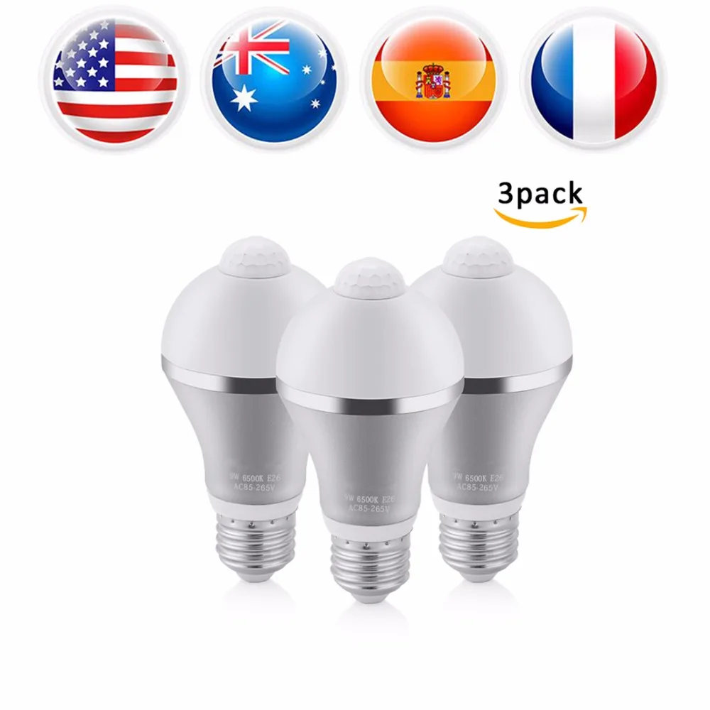 

Motion Sensor Light Bulb E26/E27 9W Smart PIR LED Lamp Bulbs Auto On/Off Security Lights Outdoor/Indoor