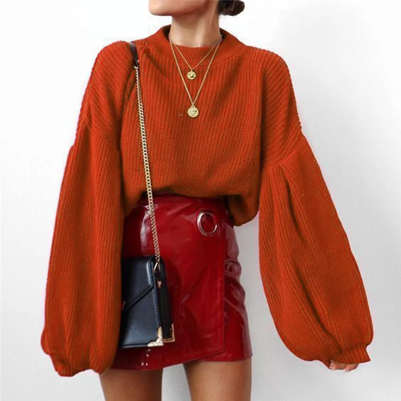 

Nadafair Baggy Winter Autumn Oversized Sweaters Women Loose Long Lantern Sleeve Knitted Sweater Pullover Female 2019