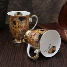 Kreative geschenk elegante goldene seite ölgemälde farbige zeichnung keramik bone china kaffee milch tee tasse große kapazität liebhaber becher