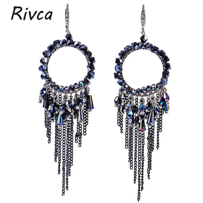 

RIVCA Brand Jewelry Summer Tiered Charm Crystal Tassels for Women Girl Drop Dangle Long Earrings Ethnic Vintage Wedding Gifts