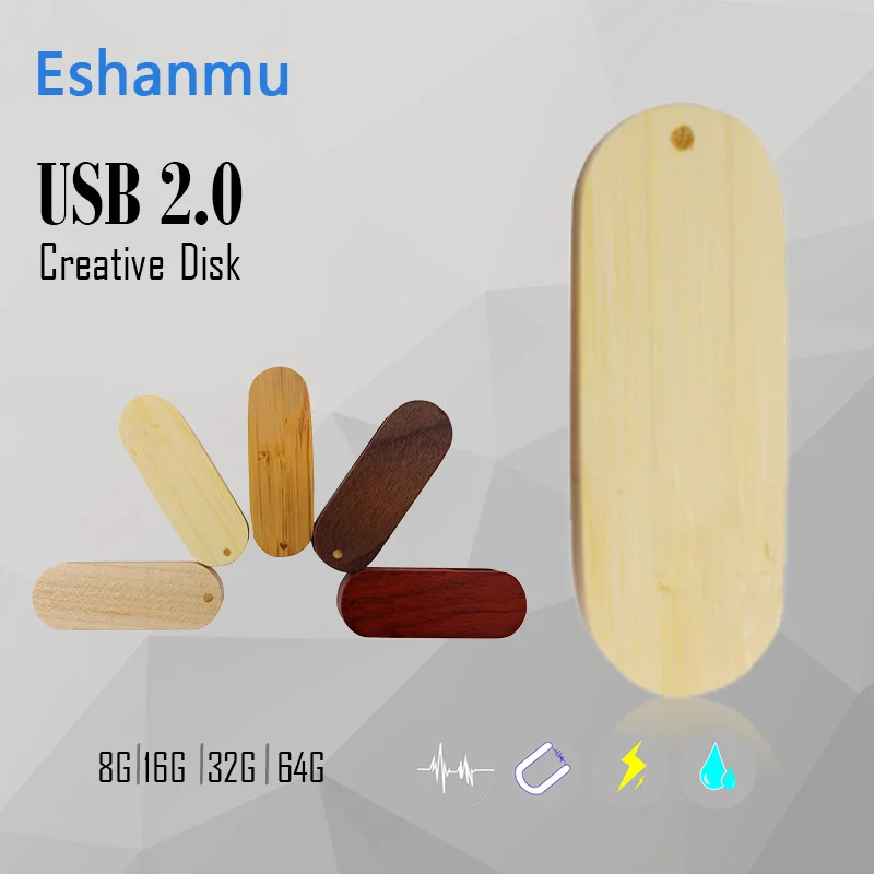 Eshanmu вращающаяся деревянная разноцветная USB флешка u диск USB2.0 флэш-накопитель 4G 8GB 16GB 32GB 64GB UW12