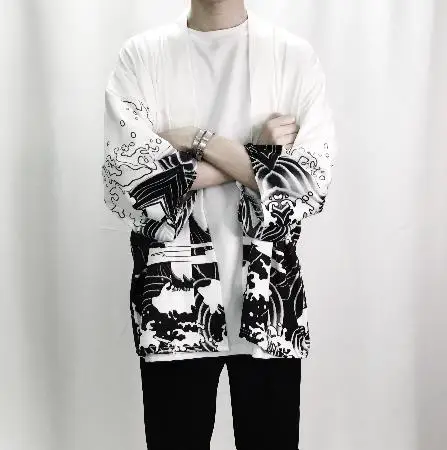 2018 summer mens kimono japanese clothes streetwear casual kimonos jackets man's Dragon harajuku japan style cardigan outwear Blouses