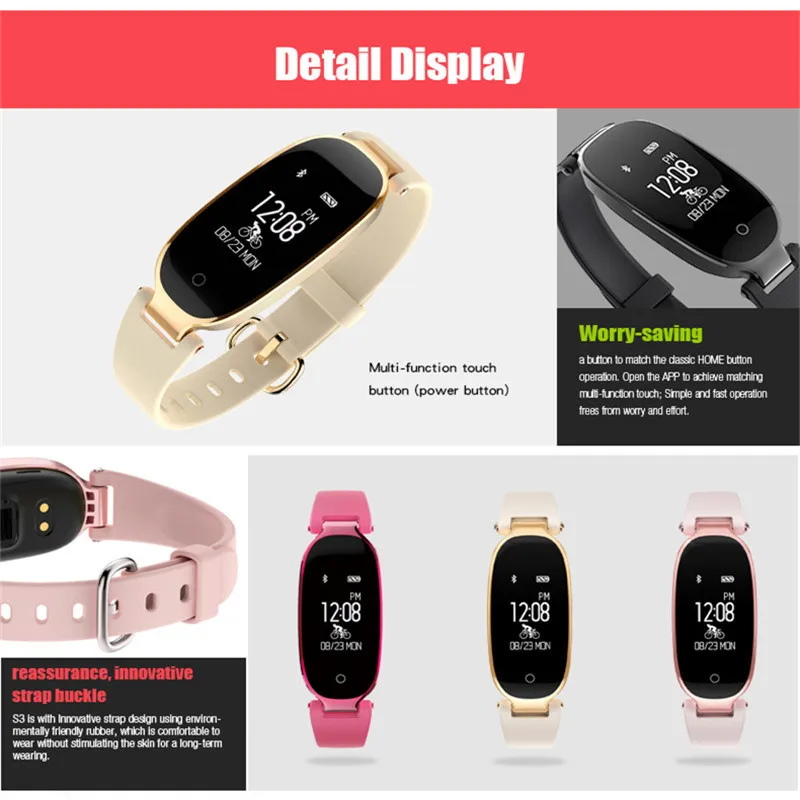 

Fashion Smart Bracelet Girl Lady Heart Rate Monitor Watch Locate Incoming Call Reminder Photos for Android iOS