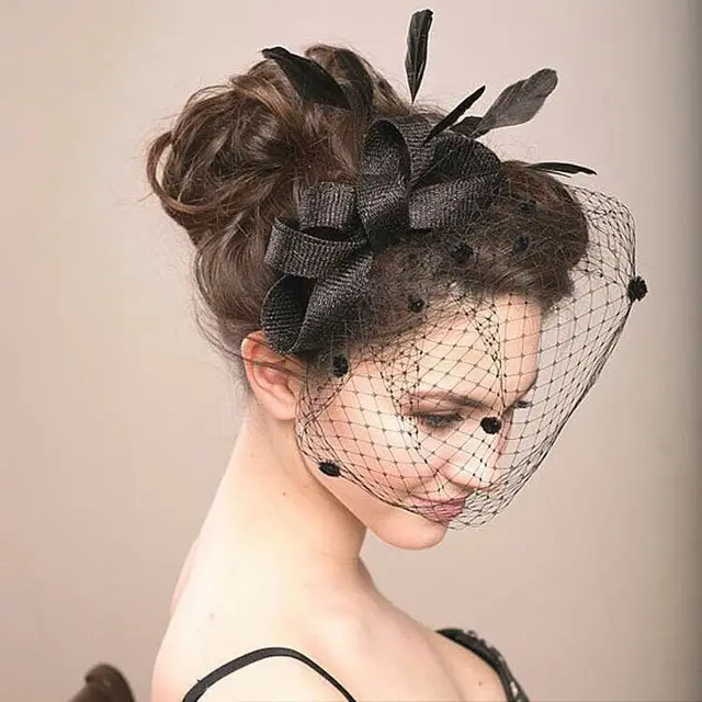 New 2017 Western Style Women Feather Hats Black Birdcage Veil New 2017 Western Style Women Feather Hats Black Birdcage Veil Wedding And Hairbands White Net