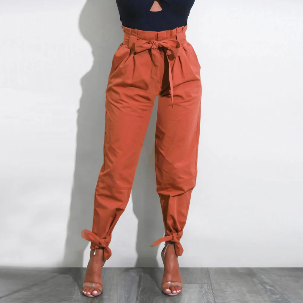 

Womens Pants Belted High Waist Trousers Ladies Party Casual Pencil Pants Womens Clothes Bottoms Summer Bow Bandage