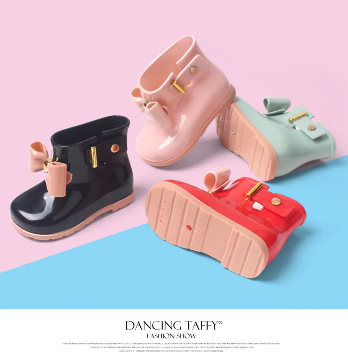 Fashion Children Rainboots Waterproof Girls Child Rubber Boot Jelly Soft Ankle Infant Shoe Girl Boots Bow Baby Kids Rain Shoes 547 (1)