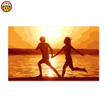 Картина маслом для домашнего декора отправляется счастливым влюбленным на закатном солнце, чтобы запускать молодых мужчин и женщин