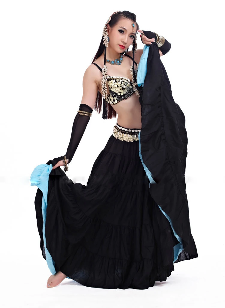 ATS одежда для танца живота для женщин комплект из 4 предметов античные бронзовые Бусины бюстгальтер юбка с поясом цыганские танцевальные костюмы