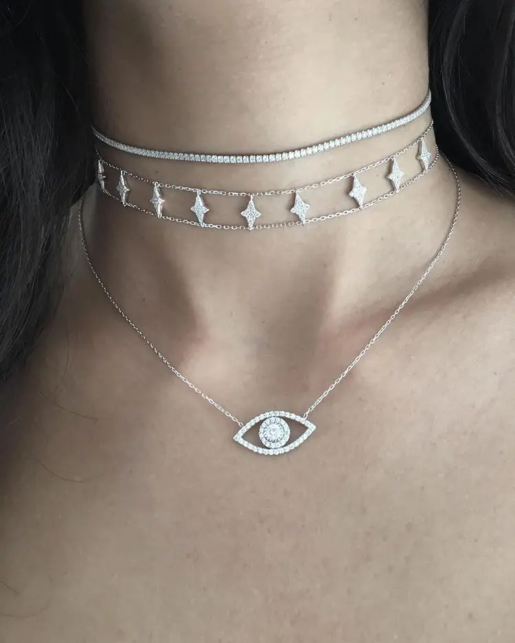 

Multi star Choker Necklace Women Two Layers Necklaces Gold silver Color 925 sterling silver chic Necklace Chocker Neck