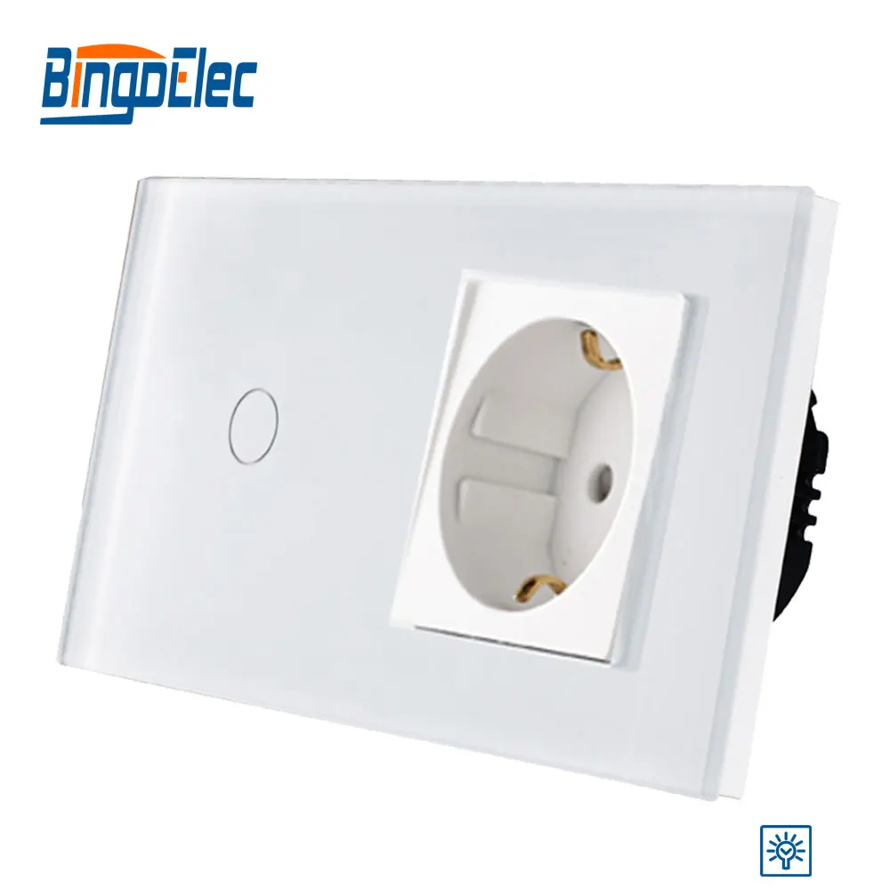 

2017 Hot ! Bingo Touch Switch with EU Type Socket,16A Germany Socket, White Toghened Glass Panel
