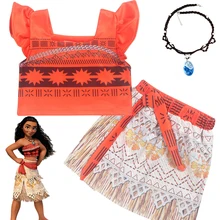 New Girls Princess Moana Cosplay Costume for Children Vaiana dress Costume with Necklace for Halloween Costumes for Kids Gifts New Girls Princess Moana Cosplay Costume for Children Vaiana dress Costume with Necklace for Halloween Costumes for Kids Gifts
