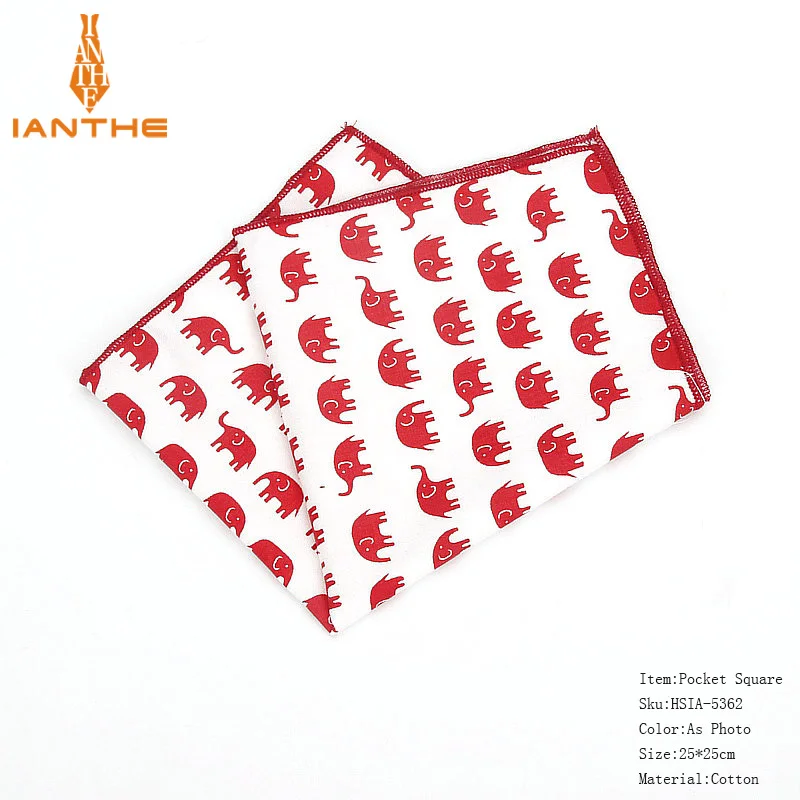 Men Cotton Animals Handkerchief Fish Bear Print Pocket Square Chest Towel Suit Hankies 25*25cm