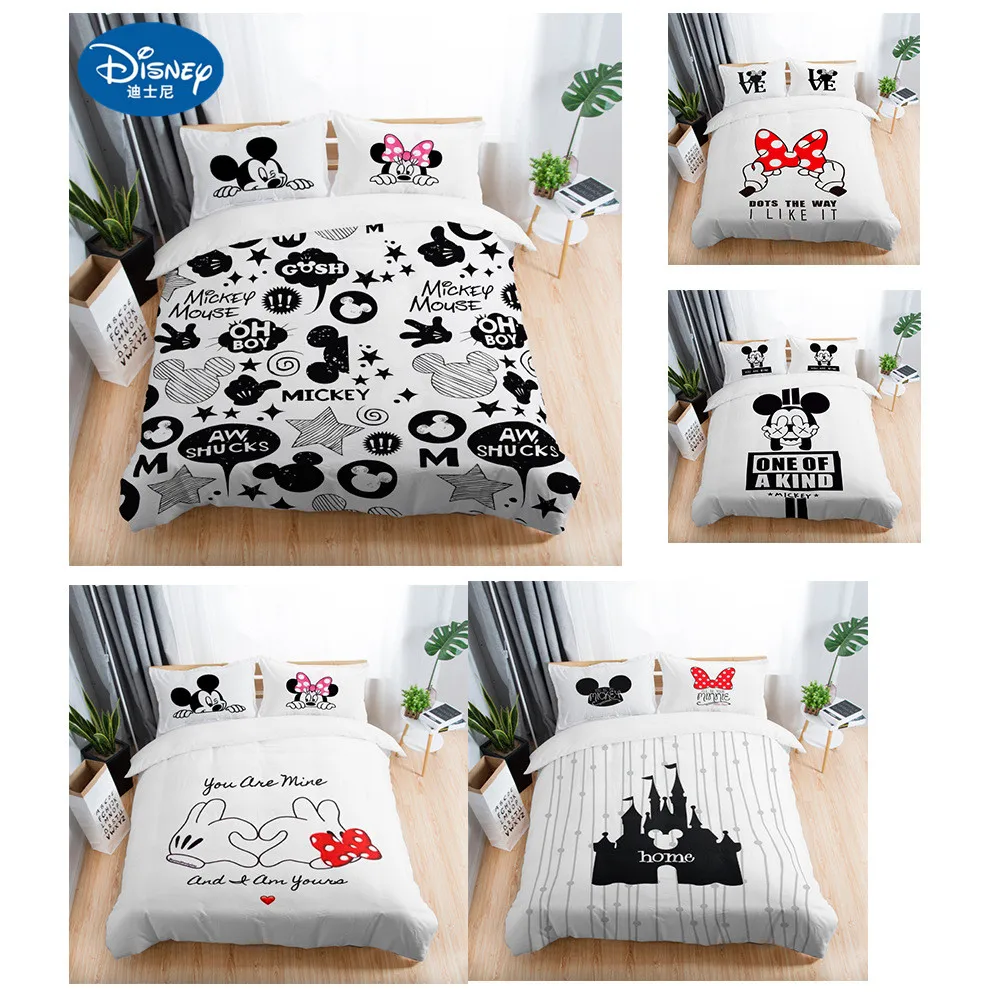 

3Pcs Black White Bedding Set Mickey mouse Children Cute Duvet Cover Couple wedding Quilt Set Adult Double Bedding Sheets gift
