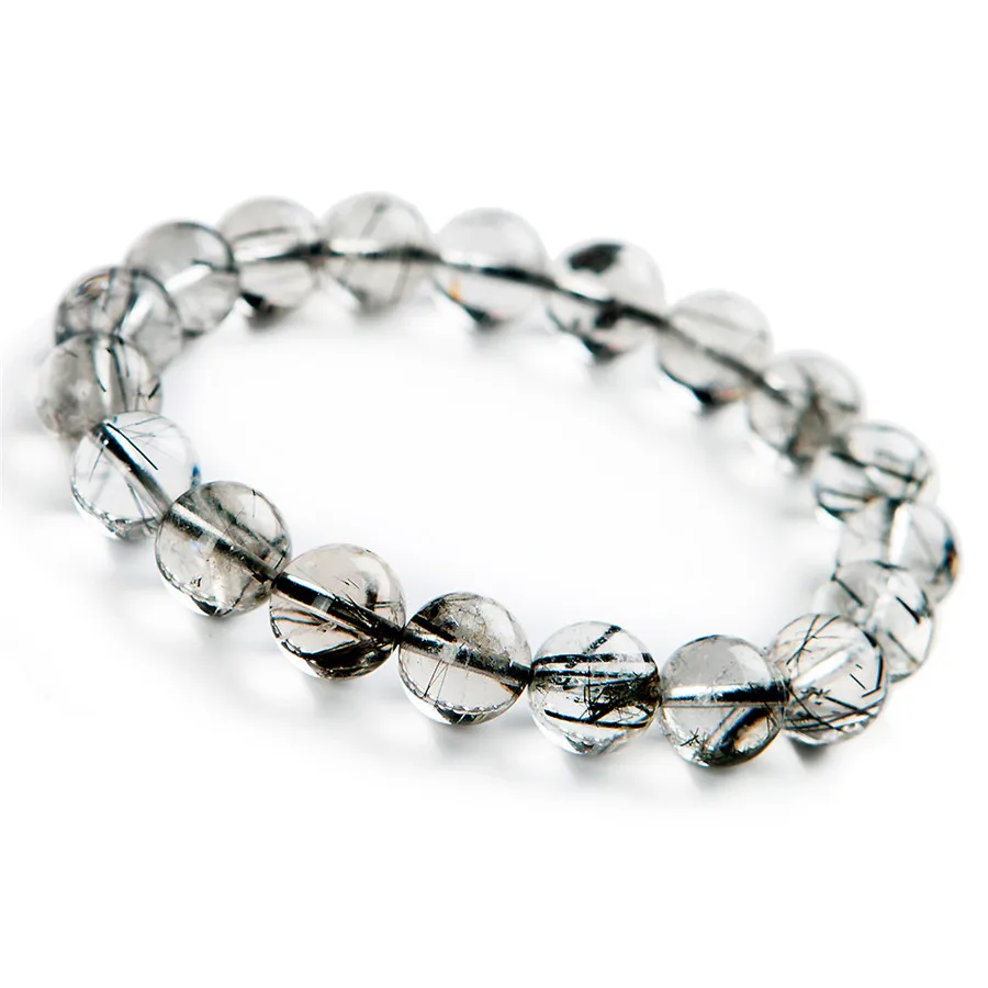 Genuine Black Natural Rutilated Quartz Bracelets 10mm Stretch Clear Crystal Gemstone Round Bead Bracelet | Украшения и аксессуары