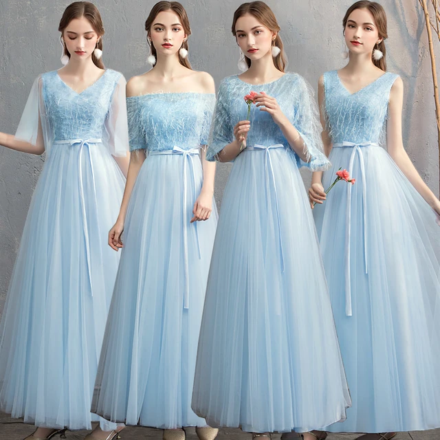 Nuevos vestidos de dama honor 2020 vestidos largos azul cielo con cordones elegantes para mujeres para fiestas de boda vestidos de graduación por encargo tamaño plus _ - Mobile