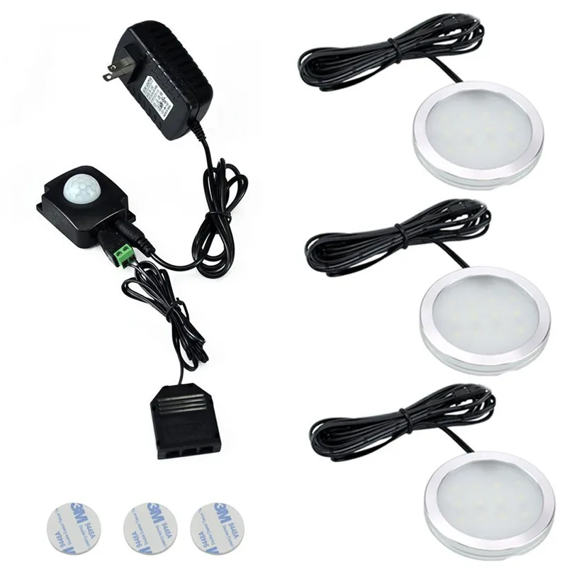 

Wireless Handsfree PIR LED Under Cabinet Lights Kit Puck Lights (3pcs) with Infrared IR Induction Sensor for Kitchen Lighting