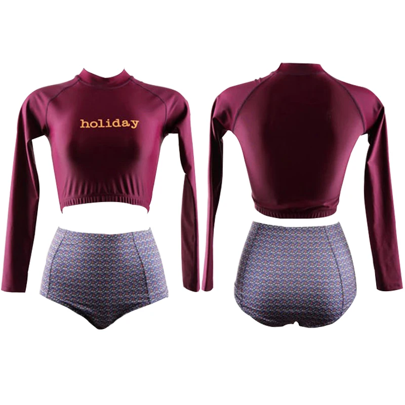 Two Piece Bikini Set Korean Style Women Sexy Lovely Swimwear Tankini Set Long Sleeve Bathing Suits Beach Wear Rashguard