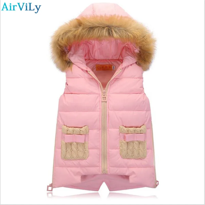 Winter Girls Vests Children's Down Cotton Warm Vest Baby Girl Boy Fur