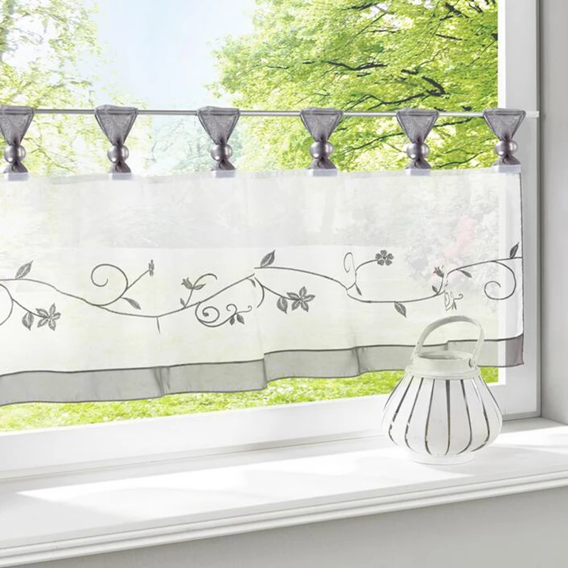 Terri вышивка шторы ткани Короткие кофе красивые красочные цветы оконные обработки Кухня Бар Короткие Curtians DL008-40